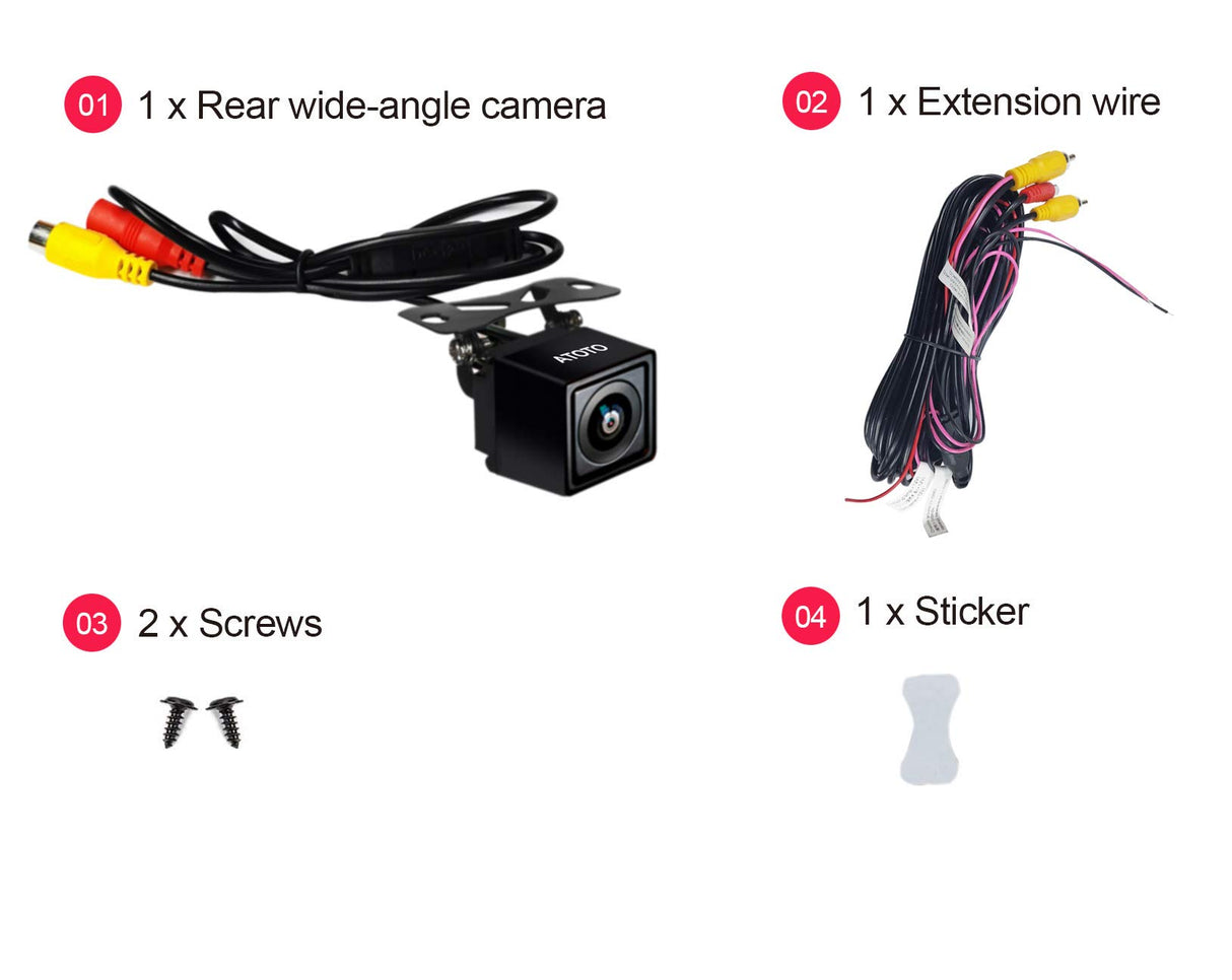 ATOTO AC-HD02LR Telecamera per la retromarcia 720P con retrovisore dal vivo,Qualità dell'immagine HD, Visione notturna/impermeabile, Compatibile con ATOTO X10/S8/F7/A6/A5. Non per P5/P8/P9
