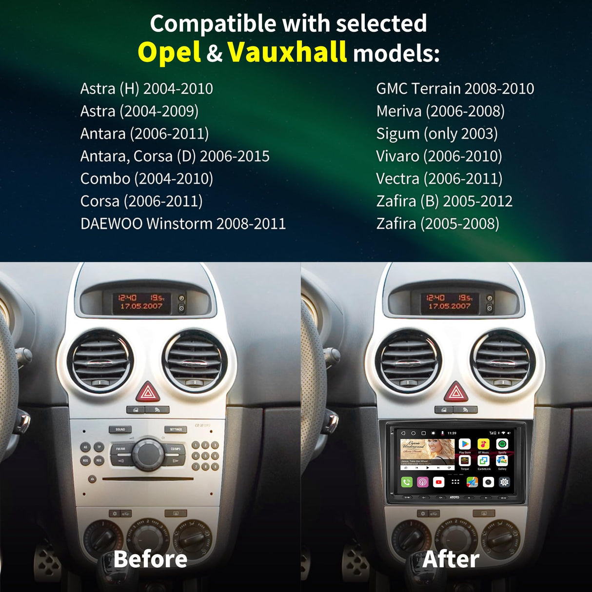 ATOTO S8OP07A4MS Doppel-Din-Autoradio kompatibel mit Opel Astra/Vivaro/Zafira/Combo, 7" Auto-Navigation, Wireless Carplay &amp; drahtloses Android Auto, GPS-Tracking, eingebautes 4G, 2 Bluetooth, 4G+32G
