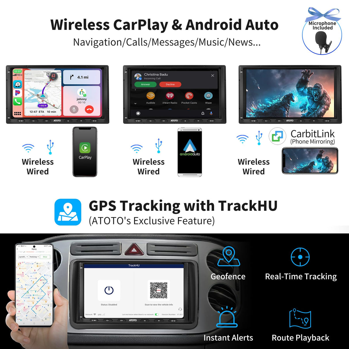 ATOTO S8VW07A4MS 7" Double DIN Android Car Stereo,Car Radio Compatible with VW Volkswagen Jetta/Tiguan/Golf/Passat,GPS Tracking, Built-in 4G, Dual BT, 4+32G