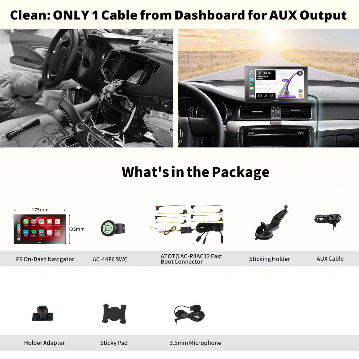 ATOTO 4+32G P9 Android Car Play Screen with 4G LTE WiFi GPS Tracking, 7 Inch Portable Android Auto Car Stereo with QLED Screen Display & Auto-Dimmer, Dual BT USB SWC, P907PR
