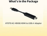 ATOTO AC-HBV86 HDMI-to-USB Adapter - Connect TV Boxes/Gaming to ATOTO P9/A6/S8, 5.43in Cable for Car Entertainment Streaming