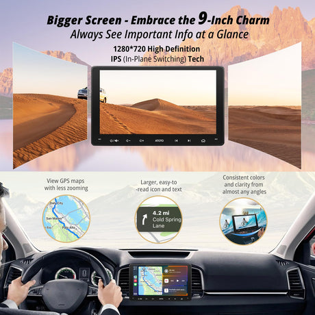 ATOTO F7G209WE 9" Touchscreen Double Din Car Stereo: Wireless CarPlay & Android Auto, Bluetooth, FM/AM/RDS Radio, Phone Mirroring, Voice Control, HD Rearview, GPS Navigation