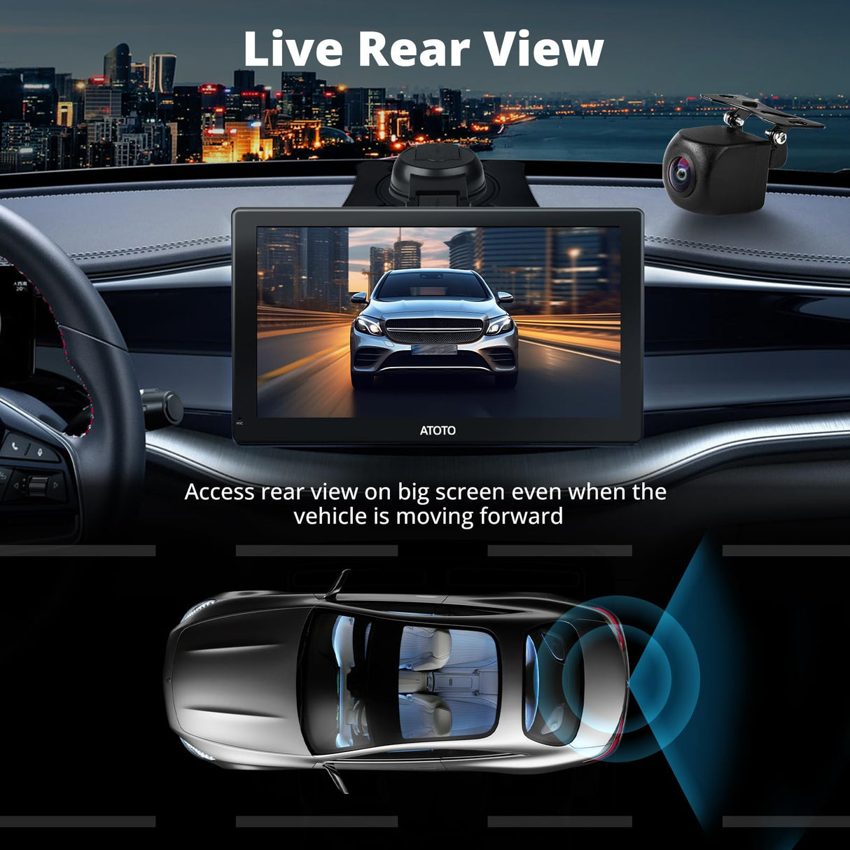 ATOTO AC-HD04LR HD1080P Backup Camera with Live Rearview, Night Vision, IP67 Waterproof &168° Wide-Angle, 2 in 1 Installation, Only Compatible with Selected ATOTO P5/ P9 Series