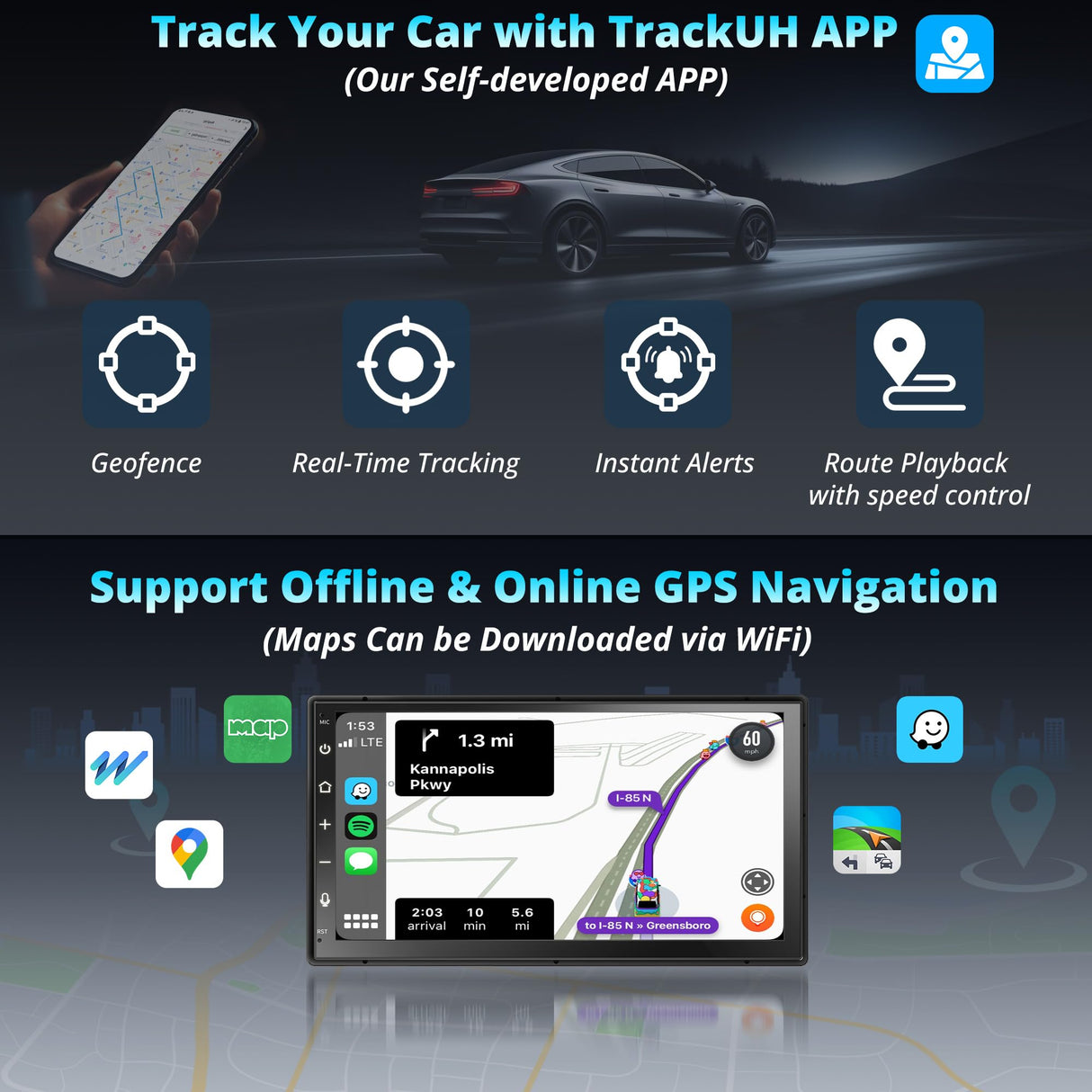 [ 4G LTE] Autoradio 2 Din Android - 4G+64G Autoradio Android 8Core, RevcarX DAB+ Radio, 7 Pollici QLED Touchscreen CarPlay Senza Fili & Android Auto, 36EQ DSP, Tethering WiFi/BT/USB (LTE 4+64G)