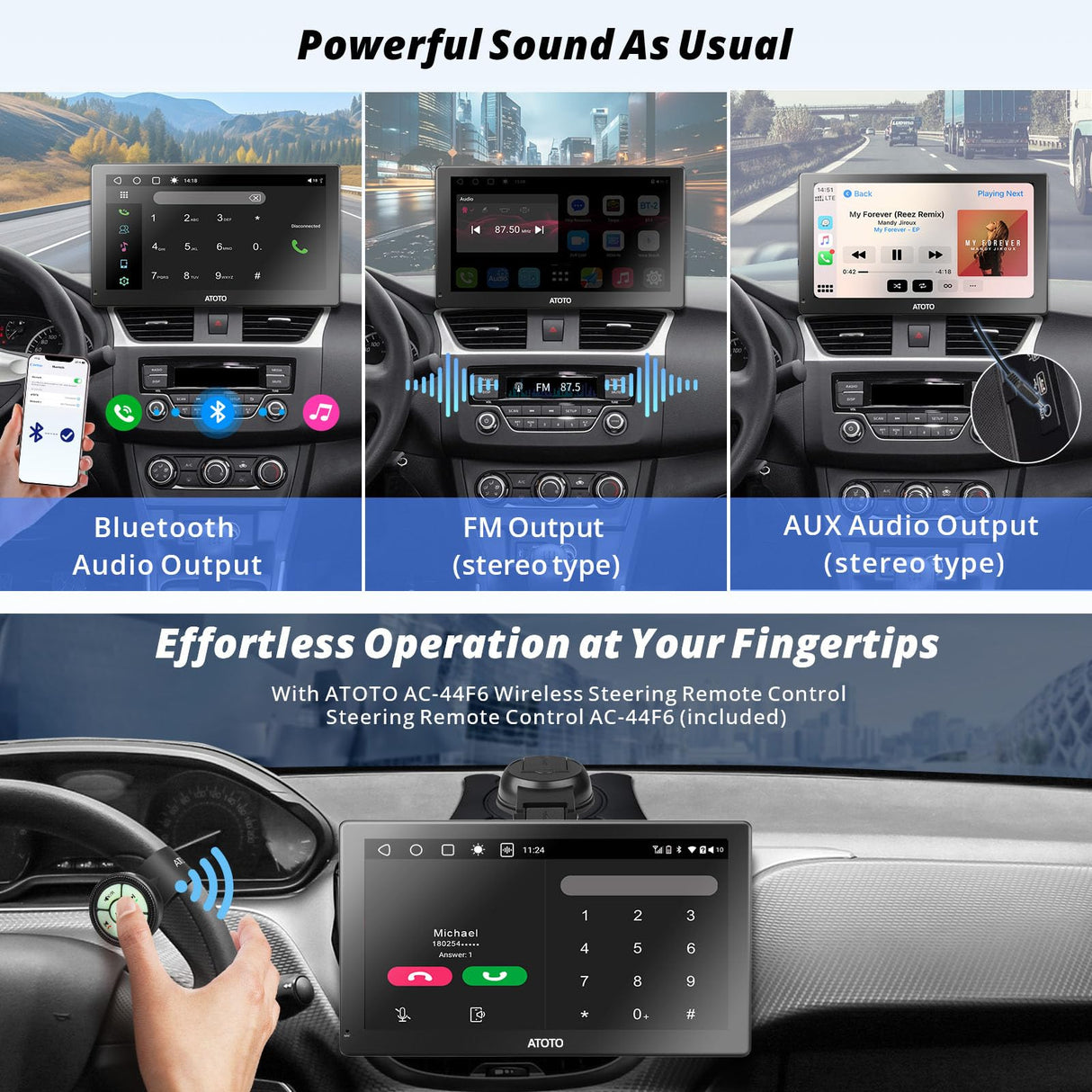 ATOTO 4+32G Android Portable Car Stereo, 9 Inch QLED Wireless CarPlay Android Auto Screen with GPS 4G LTE WiFi Dual BT, Auto-Dimmer, Steering Wheel Control, AUX USB Mic, P909PR