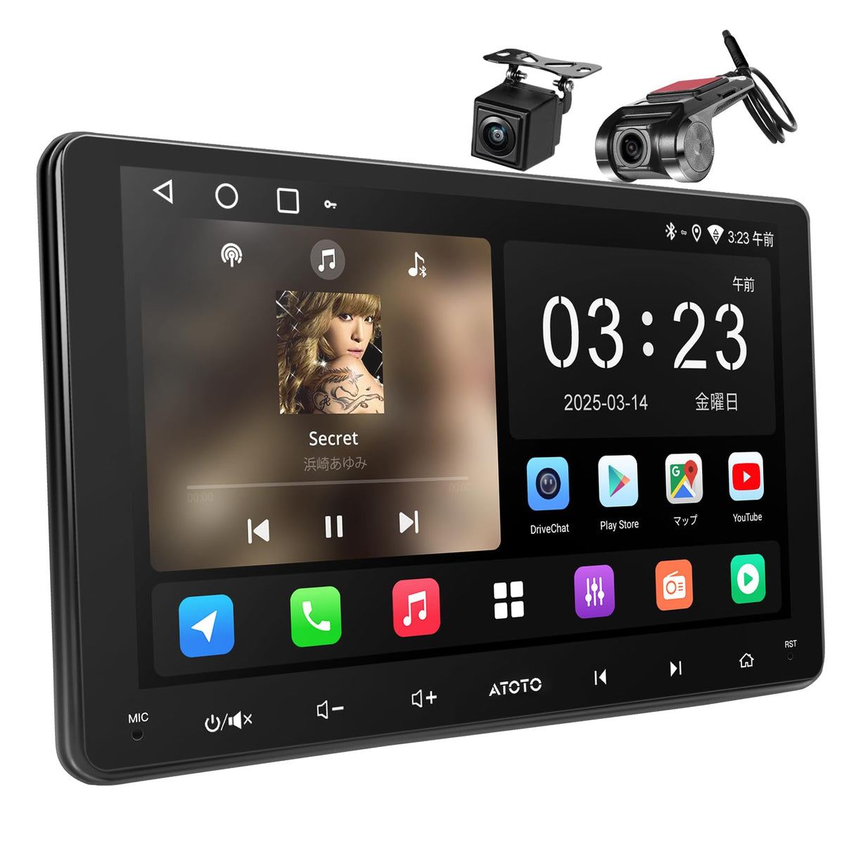 ATOTOZONE Androidナビ 9インチ カーオーディオ 2Din、ダッシュカムとリバースカメラを装備、GPSトラッキング、Wi-Fi/BT/USB テザリング、CarPlay Android Autoワイヤレス＆有線、1280*720 IPSルーチスクリーン、内蔵24 EQ DSP、2G+32G、FM/AM