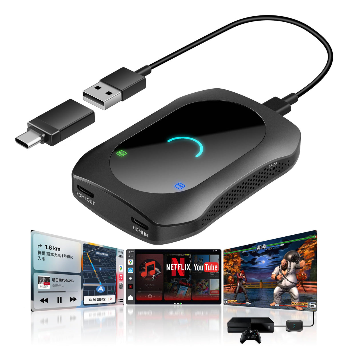 ATOTO CB7SATN フルAndroid 4G LTE Magic Video Box ワイヤレスCarPlay／Android Autoアダプター HDMI出力対応、セカンドスクリーン＆ゲーム機モニター接続、デュアルBluetooth＆Wi-Fi、GPSトラッカー、DVDプレーヤー対応