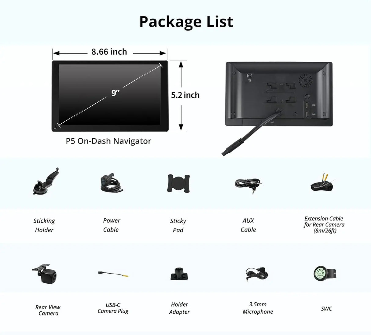 ATOTO P5 9 Zoll Navigationssystem mit 1080P Rückfahrkamera, QLED Touchscreen, Wireless CarPlay &amp; Android Auto, tragbares Autoradio, MirrorLink, FM, AUX