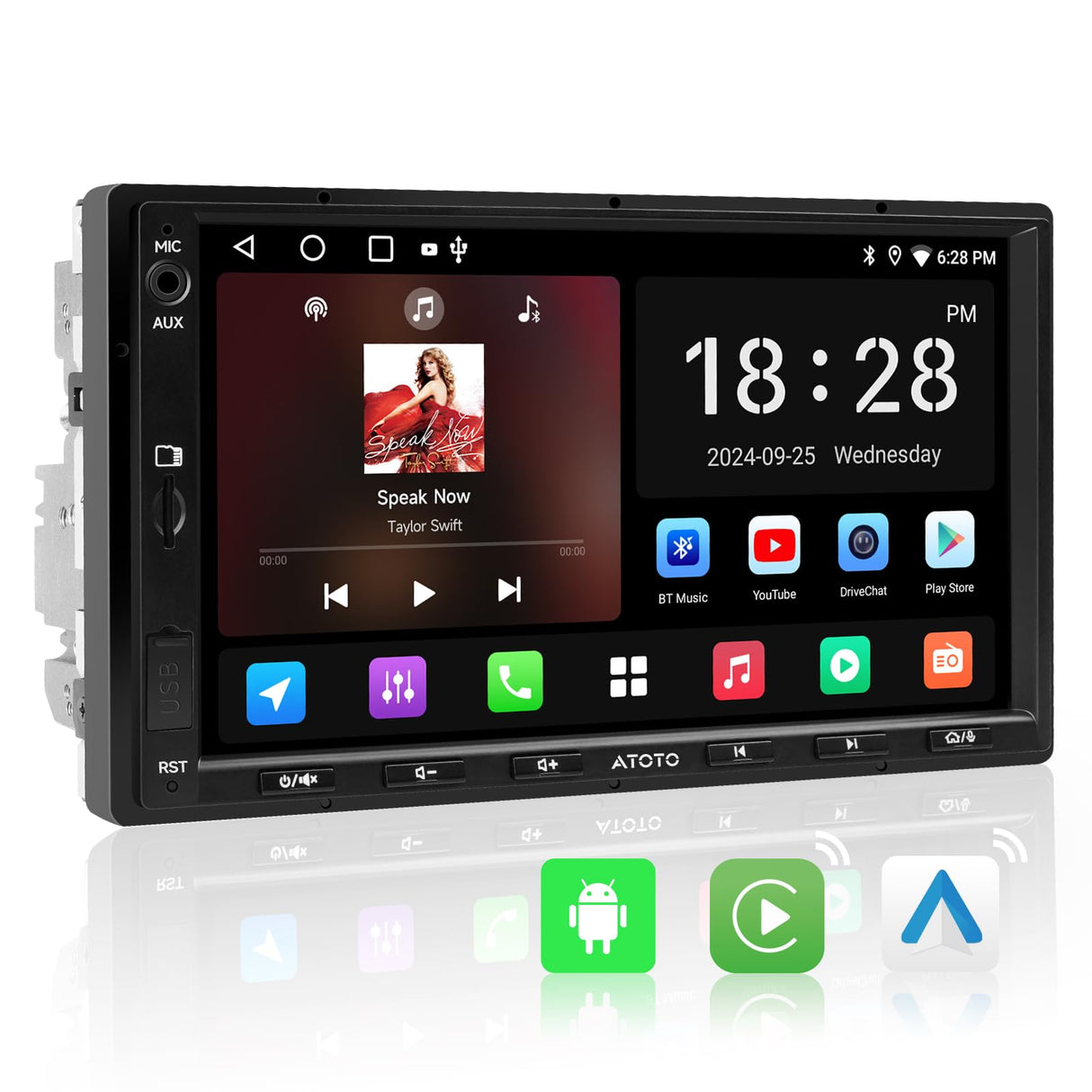 ATOTOZONE A5L Android Autoradio Doppel Din Radio, 7" Digital Media-Receiver, Wireless CarPlay/Android Auto, WiFi/BT Tethering, Rückfahrkamera,Bluetooth, MirrorLink,2G+32G, 48-B EQ DSP,FM/AUX
