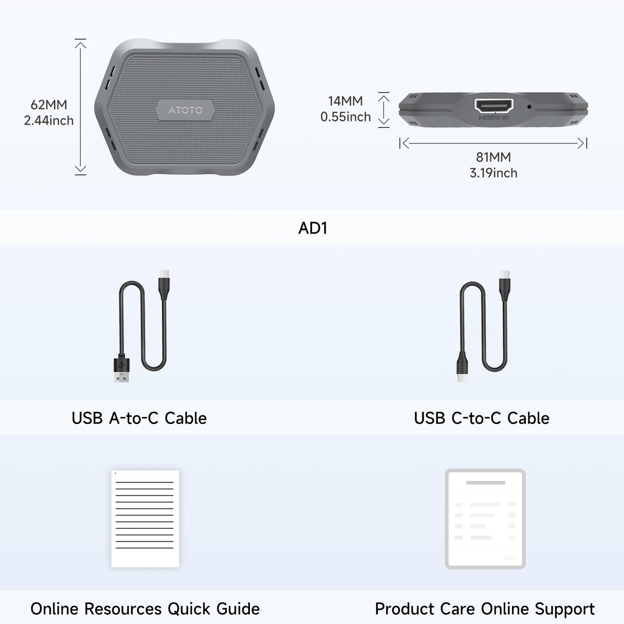ATOTO AD1 Wireless CarPlay Adapter with HDMI, 2-in-1 Dongle for Wired CarPlay Cars, Plug & Play HDMI Multimedia Hub for TV Box, Game Console, DVD/Blu-ray, Bluetooth 5.2, OTA Updates