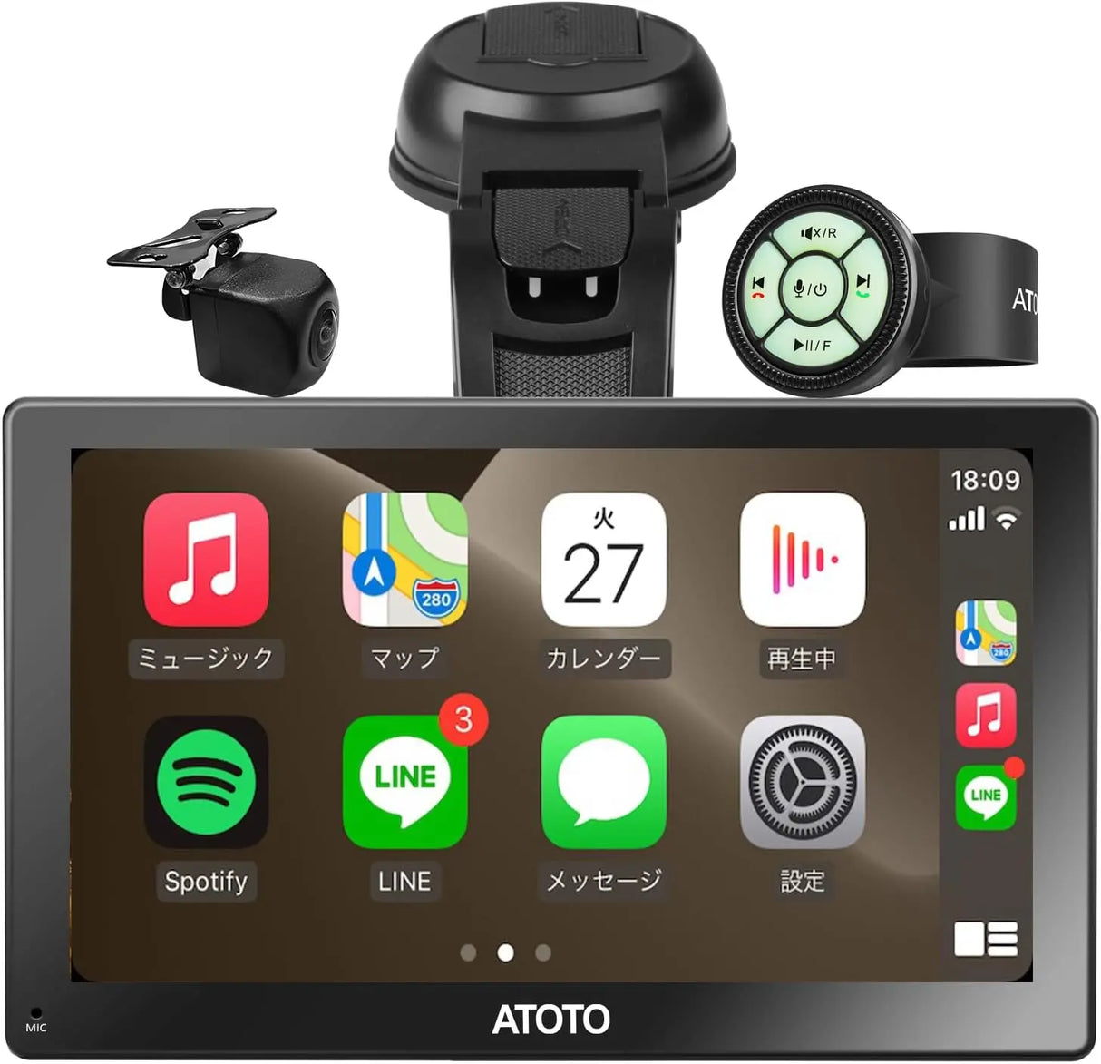 ATOTO P5 ポータブルナビ 9型 バックカメラ付 QLED 無線CarPlayタッチ対応