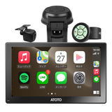 ATOTO P5 9インチポータブルナビ バックカメラ付き、QLEDタッチディスプレイ、ワイヤレスCarPlay/Android Auto、自動調光、Bluetooth、ステアリング制御、MirrorLink、AUX/FM出力