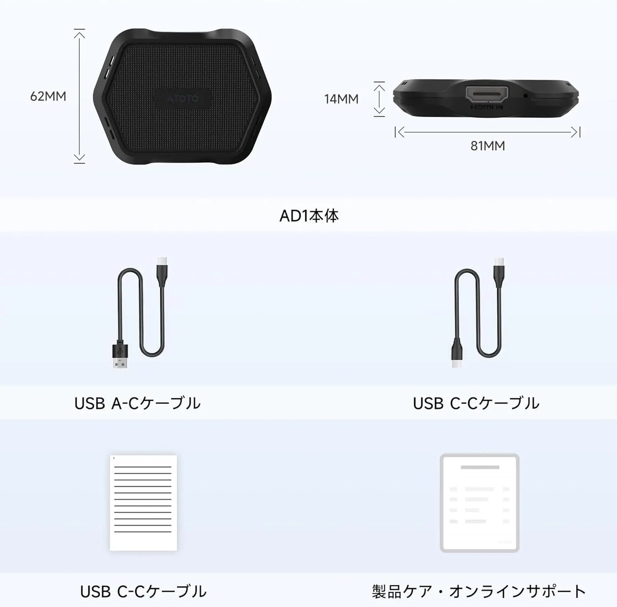 ATOTO AD1 ワイヤレスCarPlayボックス HDMI入力対応 2in1ドングル