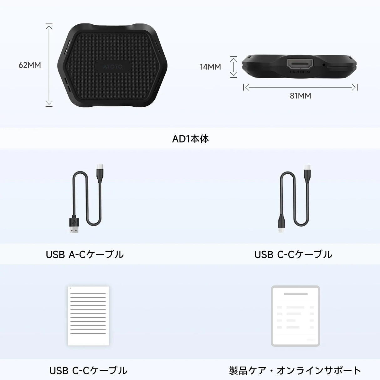 ATOTO AD1 ワイヤレスCarPlayボックス HDMI入力対応 2in1ドングル