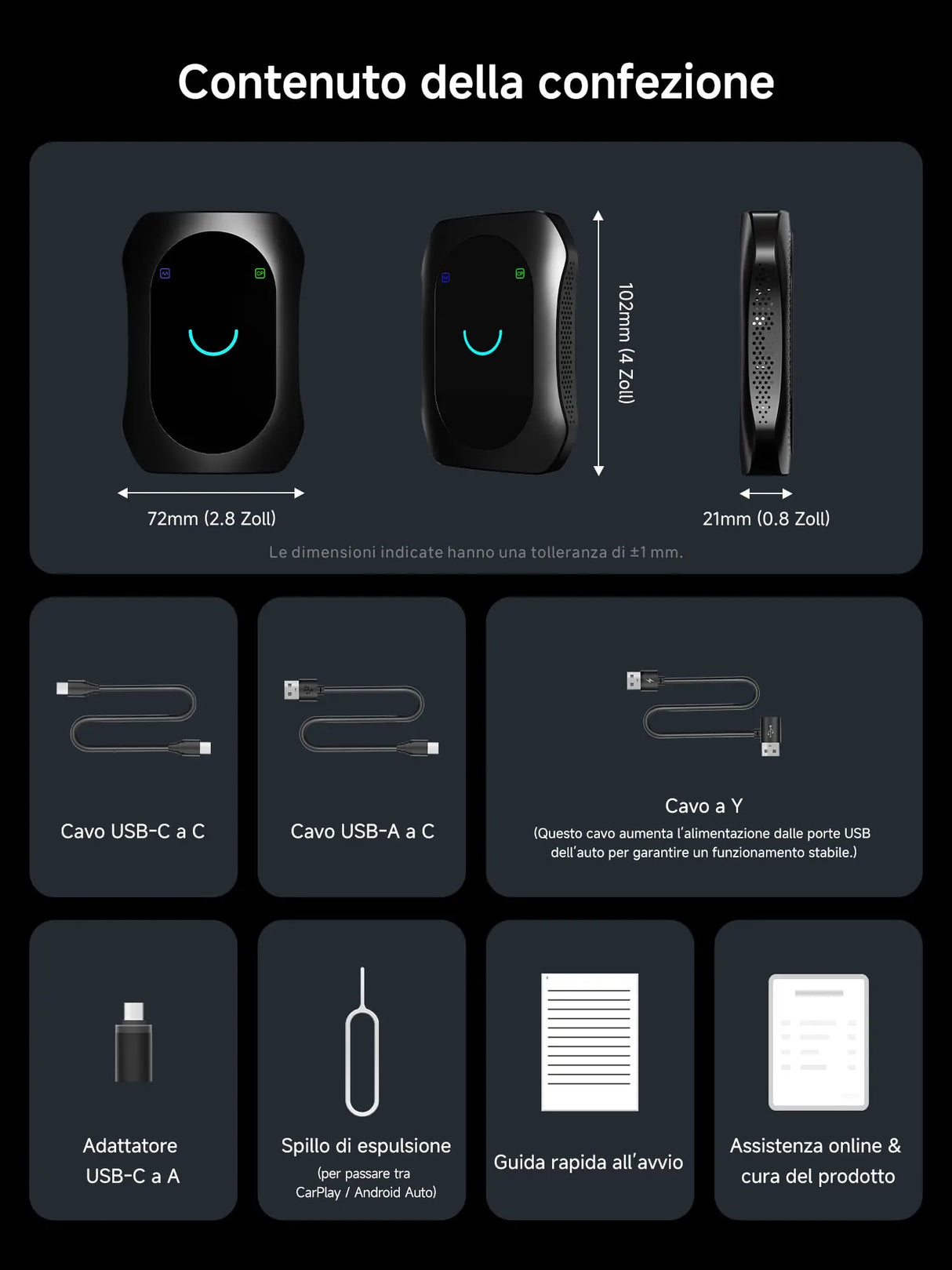 ATOTO CB7SBX CarPlay Wireless Adapter Android Auto AI Box, HDMI In/Out, Android 8GB+128GB, 4G LTE, Dual Bluetooth, DriveChat, AI Box for Netflix/YouTube/TikTok/TF Card