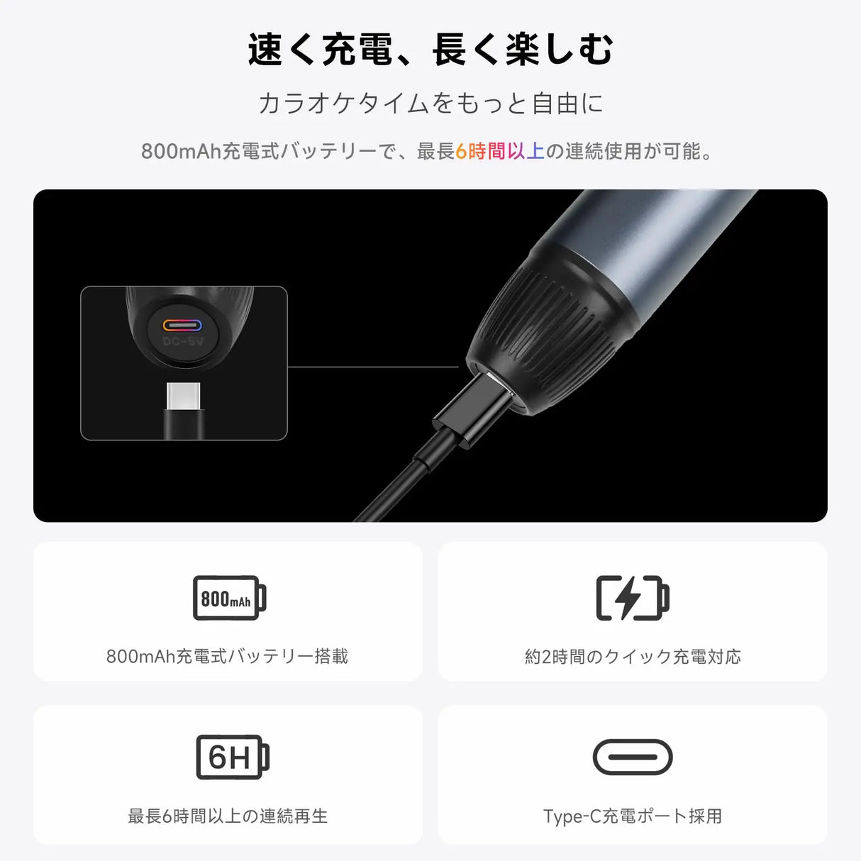 ATOTO AC-MICW2 デュアルハンドヘルドカラオケマイク＆レシーバーセット｜15m動作範囲・長時間使用｜V10シリーズ車載対応・ワイヤレス2本セット