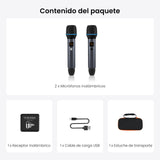 ATOTO AC-MICW2 Kit de Micrófonos Inalámbricos – 2 Micrófonos de Mano Recargables con Receptor, Baja Latencia, Alcance 15 m, 6h Duración, Compatible con Autorradios Serie V10 para Karaoke