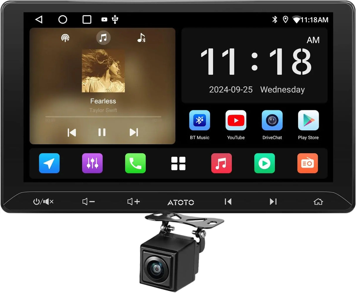 ATOTO A5LG211T 10.1" Android Double DIN Car Stereo with AHD Backup Camera, Wireless CarPlay & Android Auto Touchscreen, WiFi/BT/USB Tethering, 24-Band EQ DSP & Amp, MirrorLink, 2G+32G