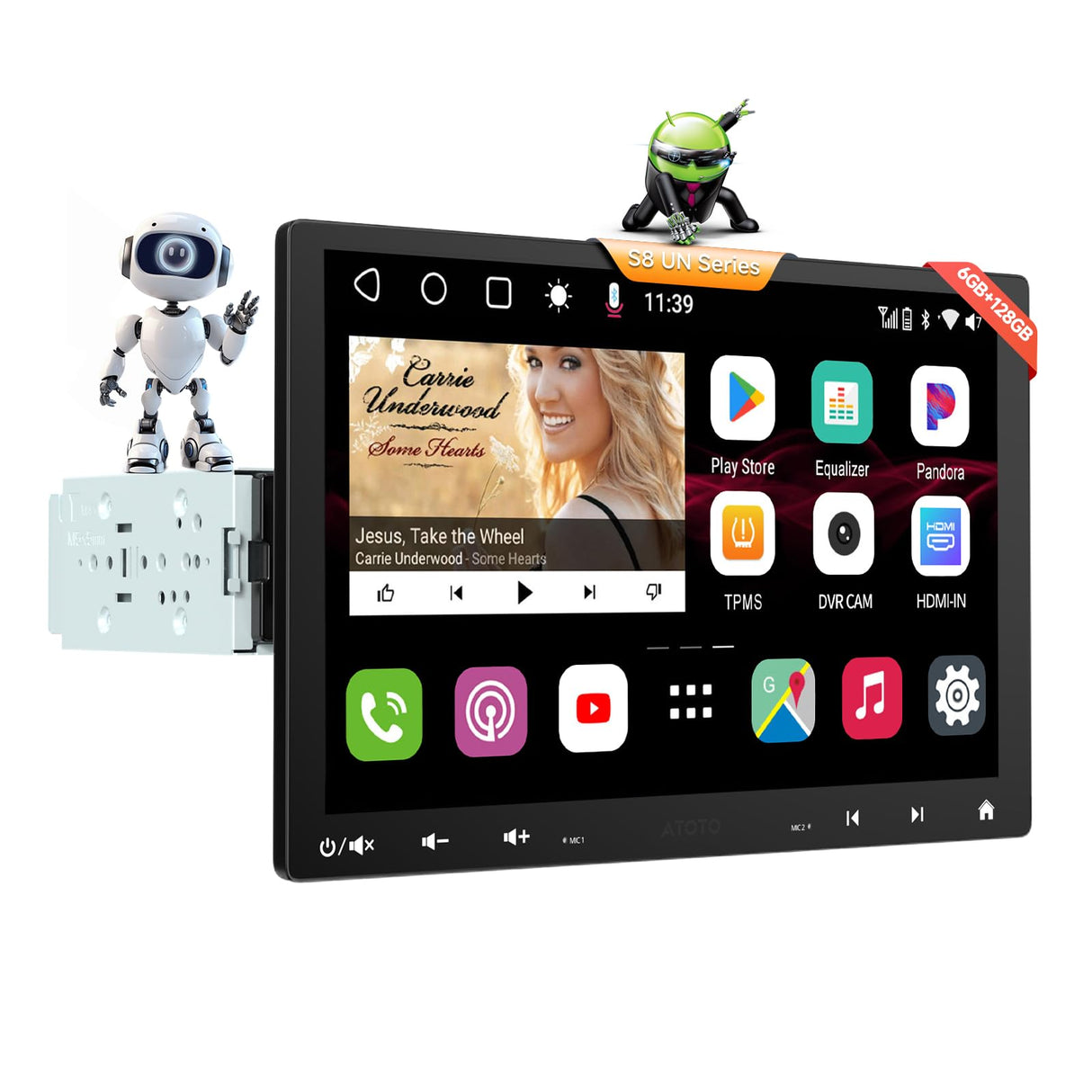 ATOTO S8G1109UN 10.1" Single & Double Din Head Unit with Floating QLED Display, 6+128GB Wireless CarPlay & Android Auto, 4G Built-in, Dual Bluetooth, DSP & ChatGPT
