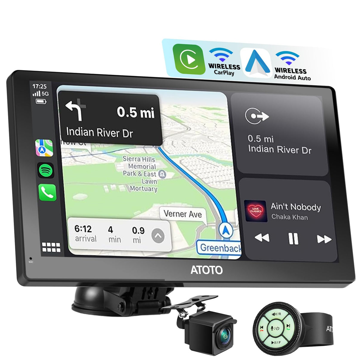 Portable Carplay & Android Auto Screen, ATOTO P8 Car Play Stereo with 7inch QLED Glare-Suppressing Touchscreen Display, HD 1080P WDR Rear Cam, OTA Upgrade, Remote Control, P807SD-RC