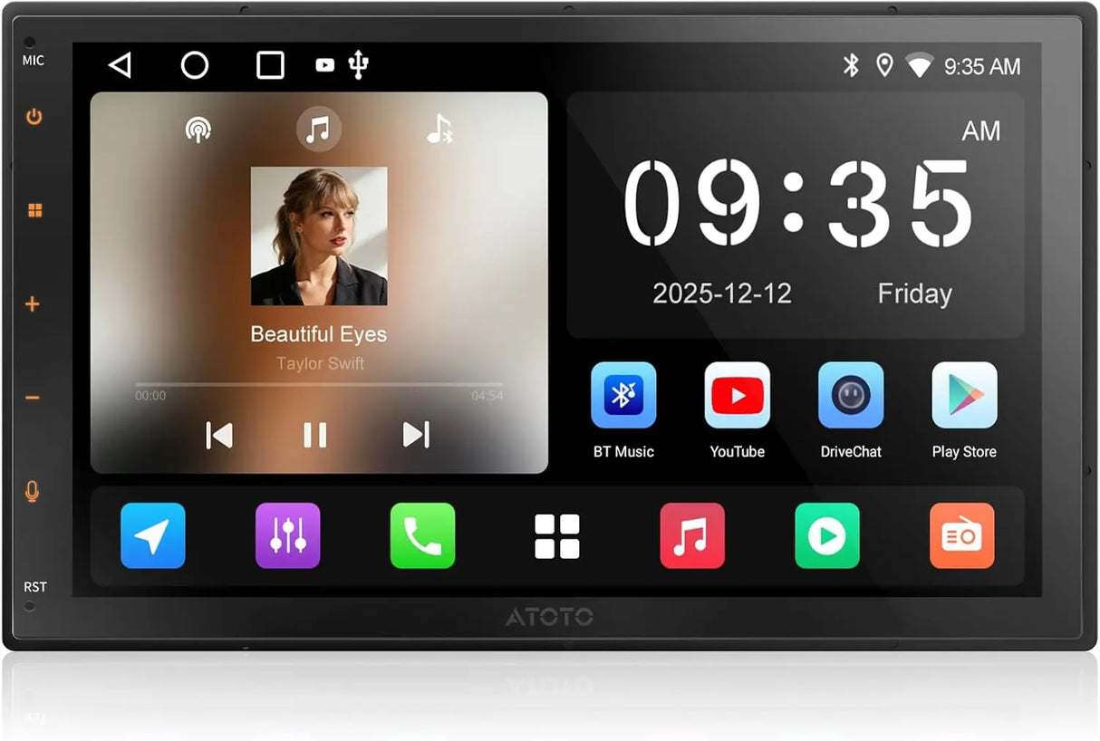 ATOTO A5LG2B7T 7" Double Din Car Stereo with Android OS, Wireless CarPlay & Android Auto, Touchscreen, GPS Navigation, WiFi/BT/USB Tethering, 2+32G, 24-Band EQ DSP, FM/AM Radio, Split-Screen Display