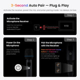 ATOTO AC-MICW2 Wireless Karaoke Microphone Kit – Dual Handheld Rechargeable Mics with Receiver, Low Latency, 49ft Range, 6H Playtime, Compatible with V10 Car Stereo