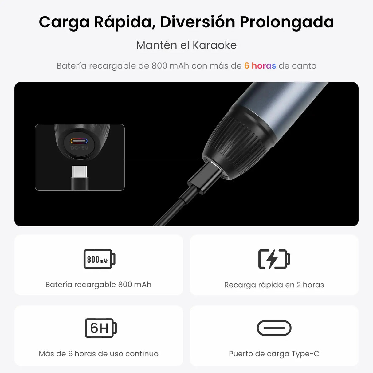 ATOTO AC-MICW2 Kit de Micrófonos Inalámbricos – 2 Micrófonos de Mano Recargables con Receptor, Baja Latencia, Alcance 15 m, 6h Duración, Compatible con Autorradios Serie V10 para Karaoke
