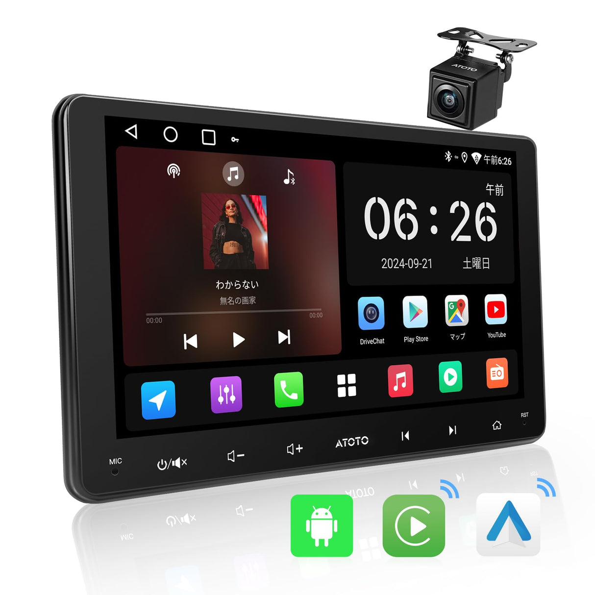 【9インチ】ATOTOZONE A5L ダブルDINカーステレオ、ワイヤレス Carplay &amp; Android Auto カーオーディオ、アンドロイドナビ、2G+32G、WiFi/BT/USBテザリング、24B-EQ、HDMI出力、MirrorLink、バックカメラ付き