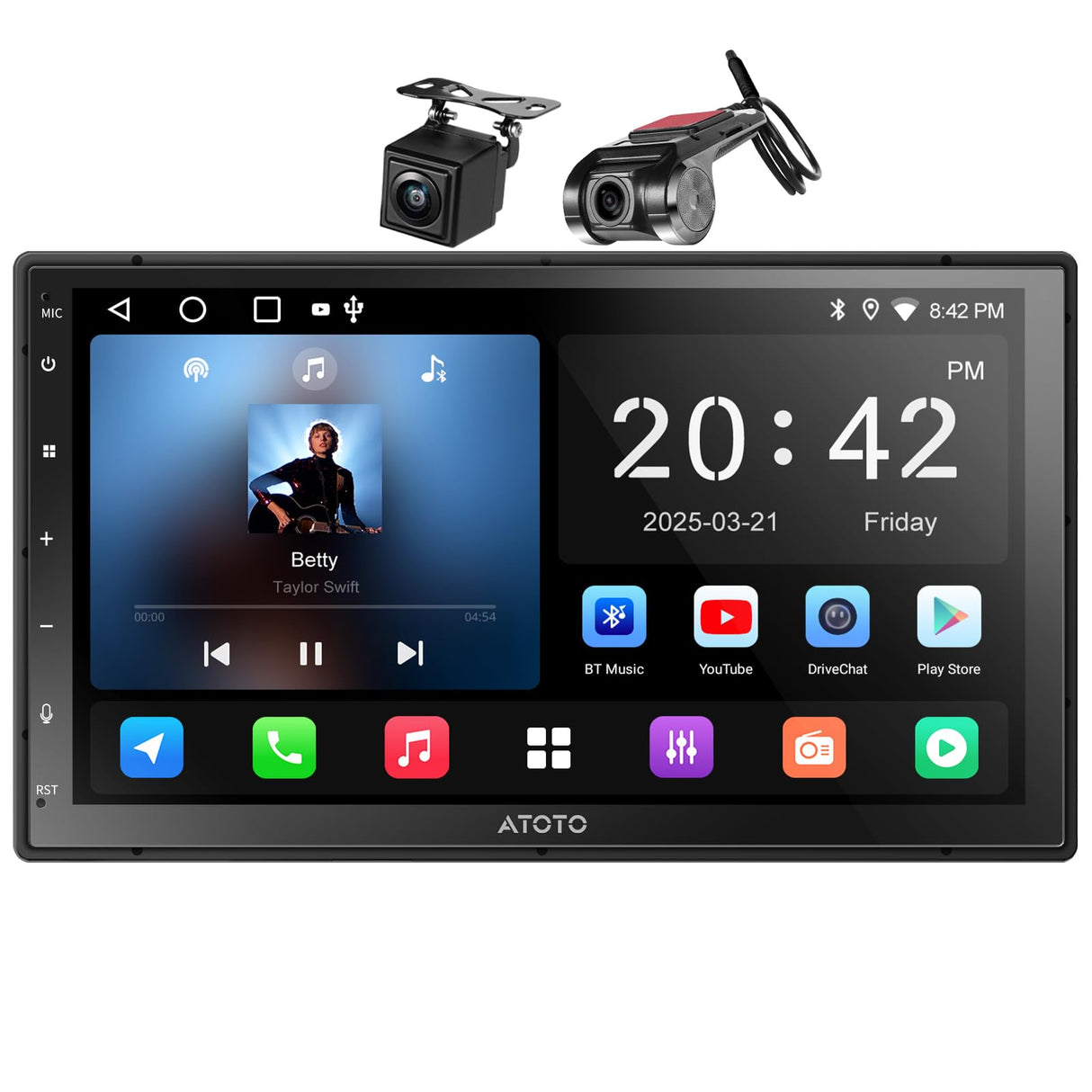 ATOTO A5L 7" Double Din Car Stereo with Wireless CarPlay & Android Auto, Backup Camera & DVR Dashcam, ChatGPT, GPS Navigation, WiFi/Bluetooth/USB, 24 EQ DSP, 2G+32G
