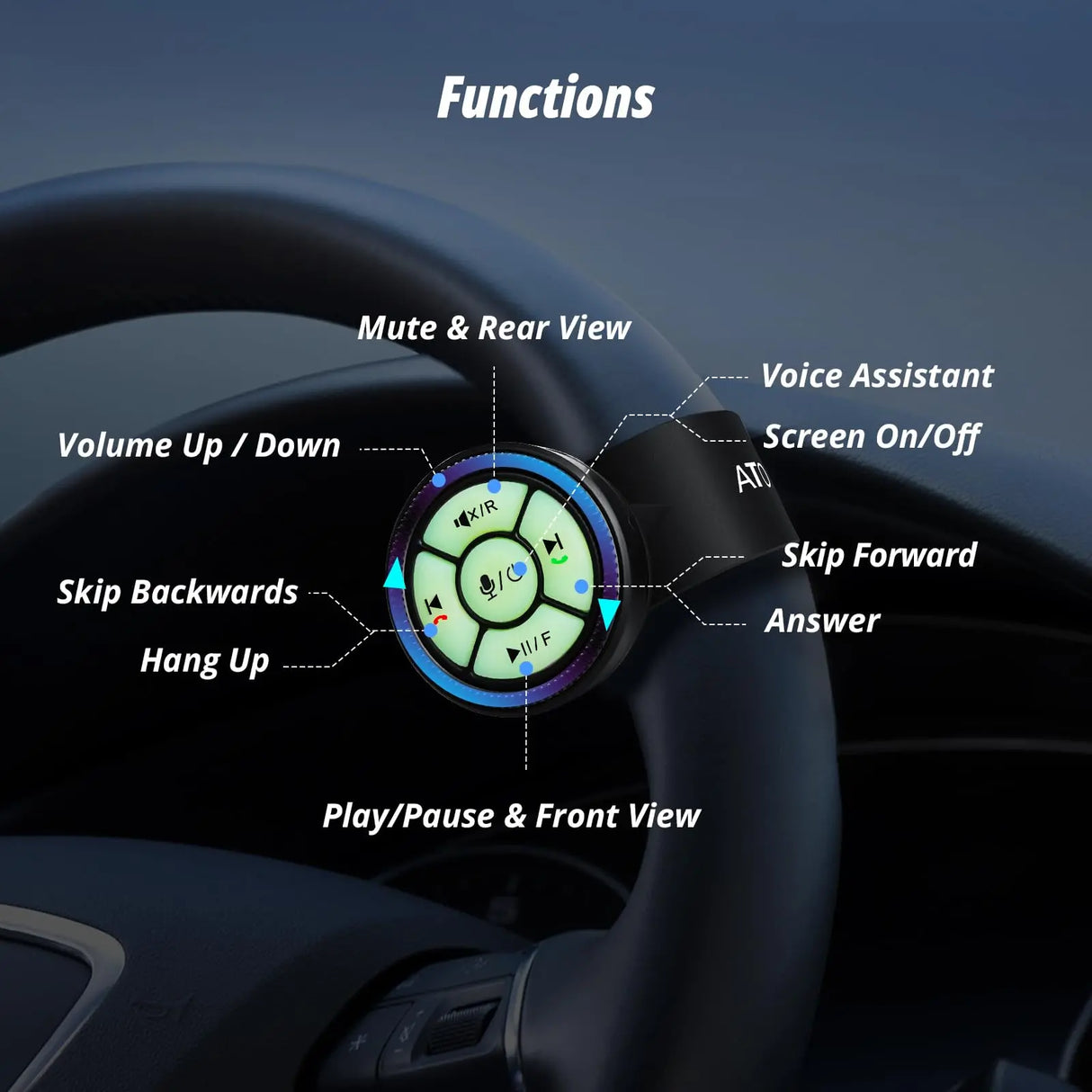 ATOTO AC-44F6 Wireless Remote for P5/P8/P9 - Luminous Buttons, Key Mapping, Watchband Style (Not for A5/A6/F7/S8)