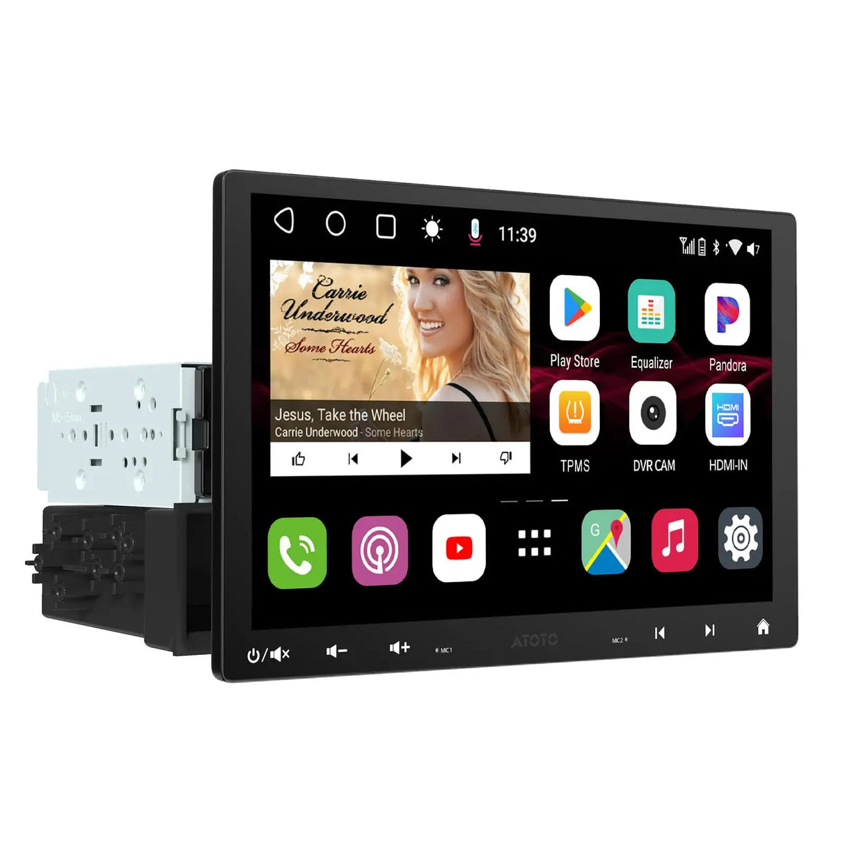 ATOTOZONE S8MS 10 Zoll Autoradio Android Adaptiv für 1DIN & 2DIN, QLED Schwebendes Bildschirm, 4G LTE, Wi-Fi/Bluetooth/USB, Wireless CarPlay&Android Auto, Dual BT, 36EQ, DSP, LRV, 4G+32G