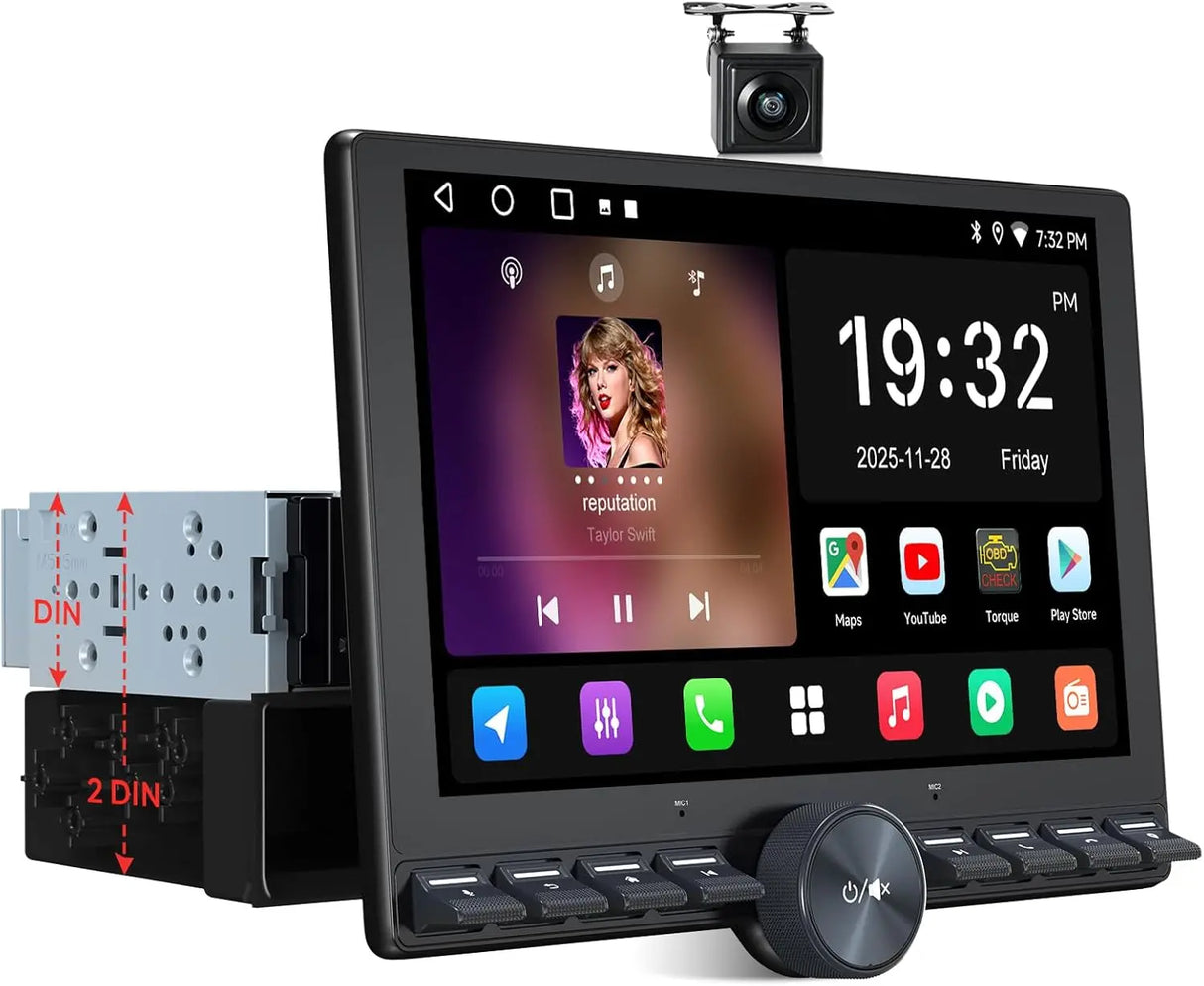 ATOTO A5LG110PT-S01 10.1" Floating Single & Double DIN Car Stereo with Backup Camera, Wireless CarPlay & Android Auto, AI Chat (ChatGPT), FlexView Adjustable Screen, Wi-Fi/USB Tethering, Internet Radio, 24EQ DSP