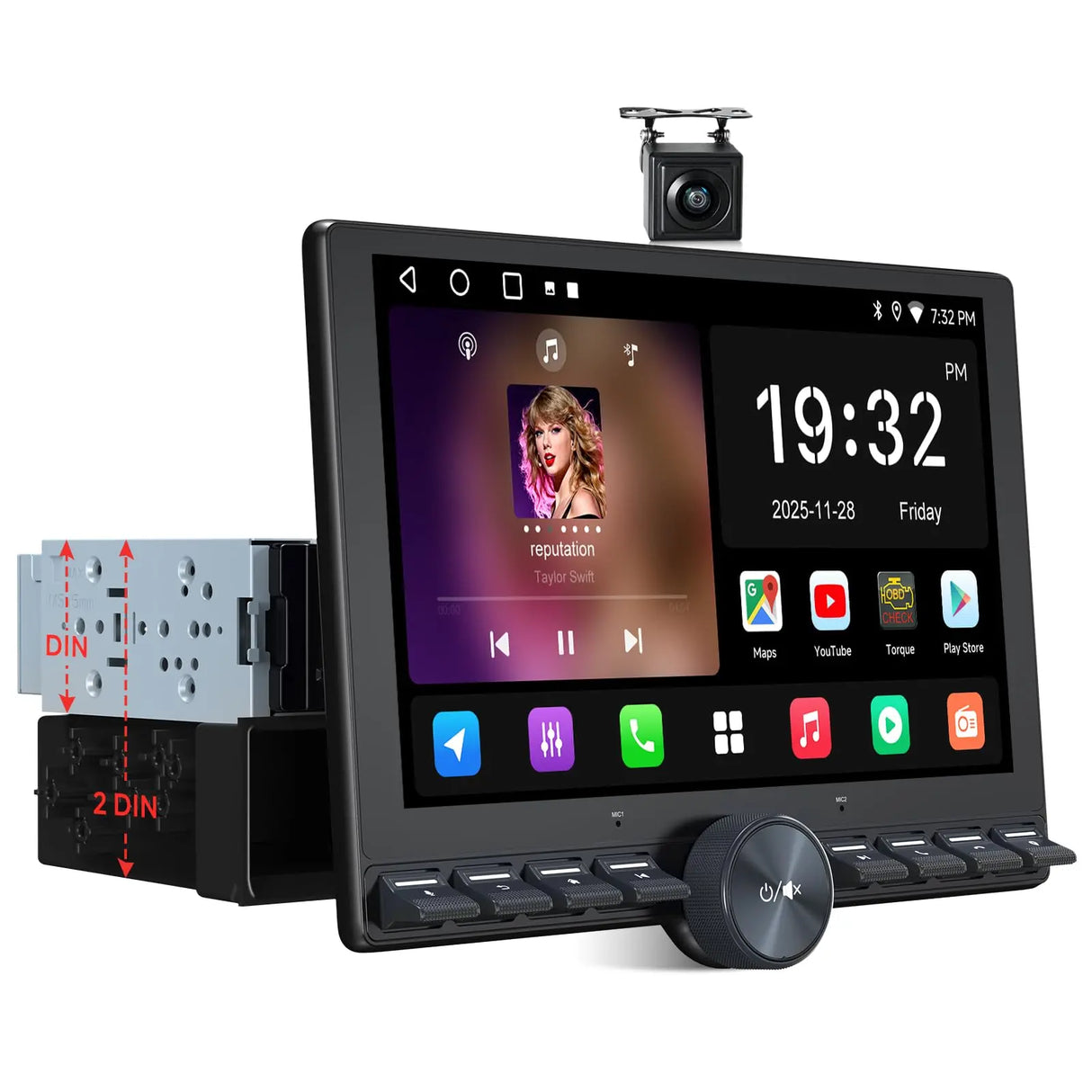 ATOTO A5LG110PT-S01 10.1" Floating Single & Double DIN Car Stereo with Backup Camera, Wireless CarPlay & Android Auto, AI Chat (ChatGPT), FlexView Adjustable Screen, Wi-Fi/USB Tethering, Internet Radio, 24EQ DSP