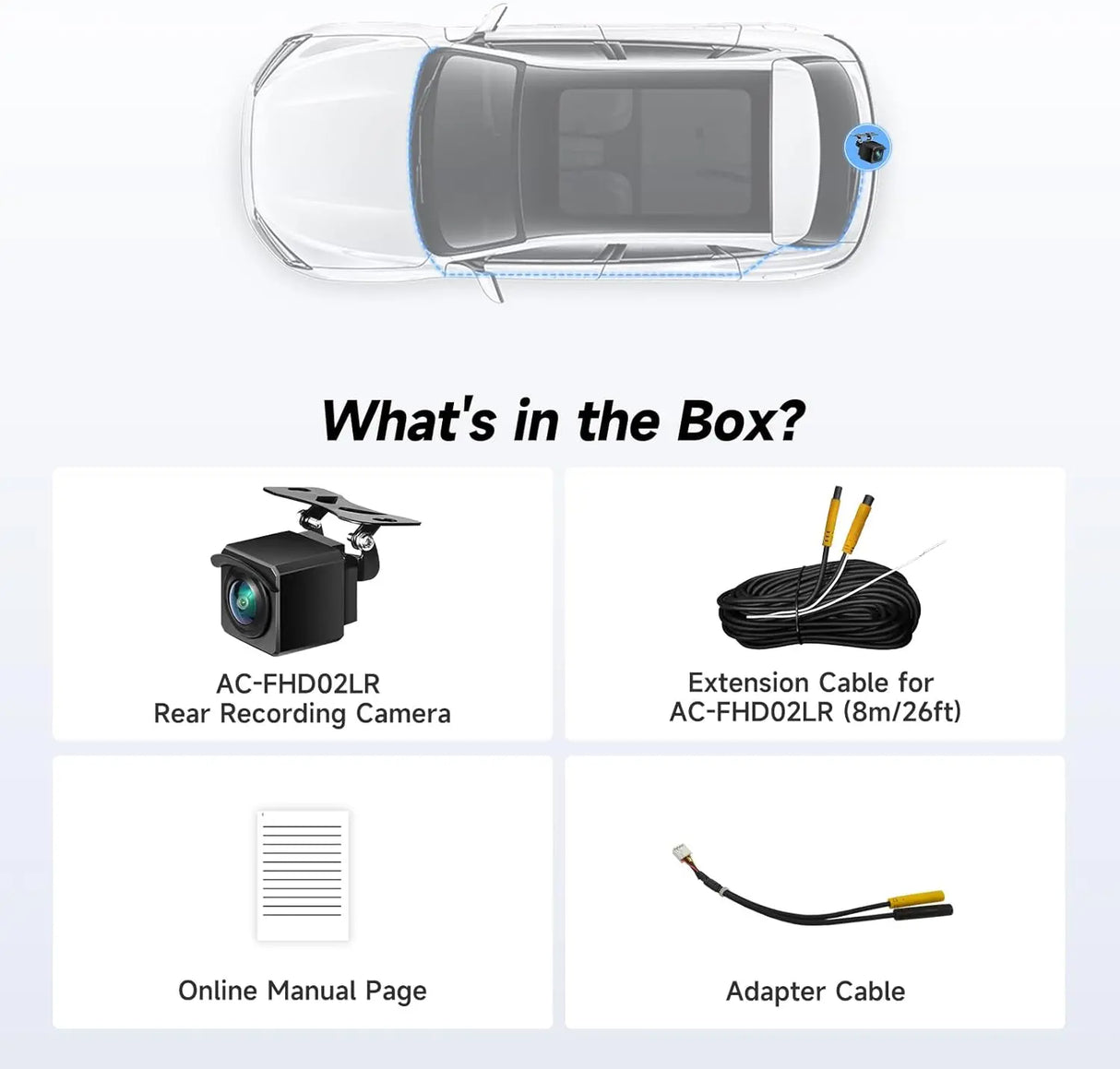 ATOTO AC-FHD02LR Reversing Camera, 1080P Full HD with Loop Recording, Night Vision, 140° Wide Angle, IP67 Waterproof, Live Rear-View (LRV), For X10 Series Only