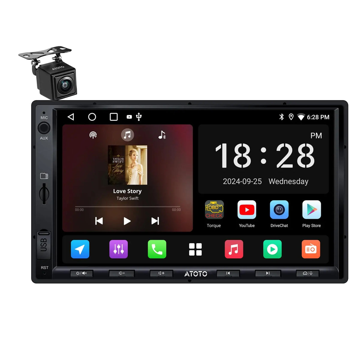 ATOTO A5LG2A7T 7" Android Double Din Car Stereo with Backup Camera, Wireless CarPlay & Android Auto, Wi-Fi/BT/USB Tethering, Built-in DSP, Bluetooth, PhoneLink, FM/AM/TF, 2G+32G