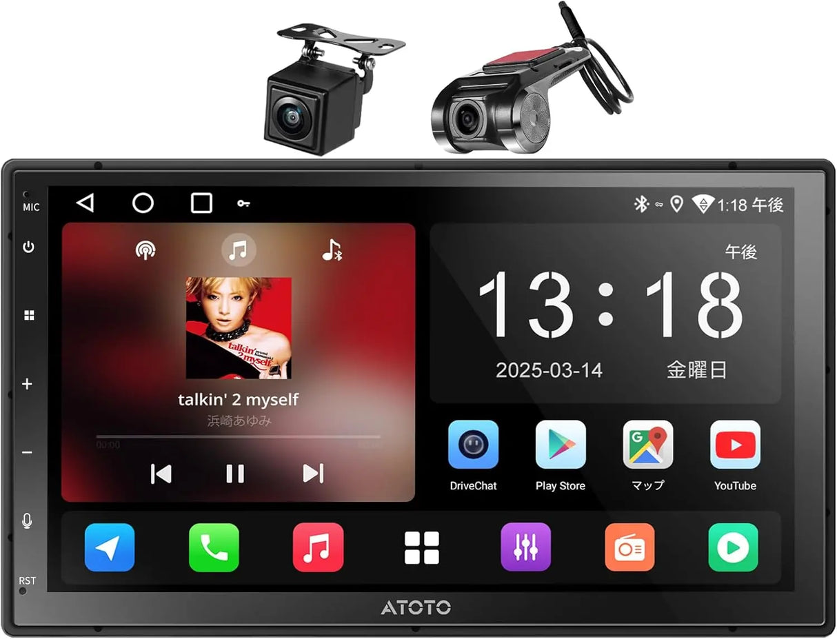 ATOTO A5LG2B7T 2DIN ディスプレイオーディオ 7インチ IPSルーチスクリーン（1280*720）、ワイヤレス＆無制限CarPlay/Android Auto対応、ダッシュ＆リバースカメラ装備、GPSトラッキング、Wi-Fi/BT/USBテザリング、内蔵24 EQ DSP、2G+32G、FM/AM