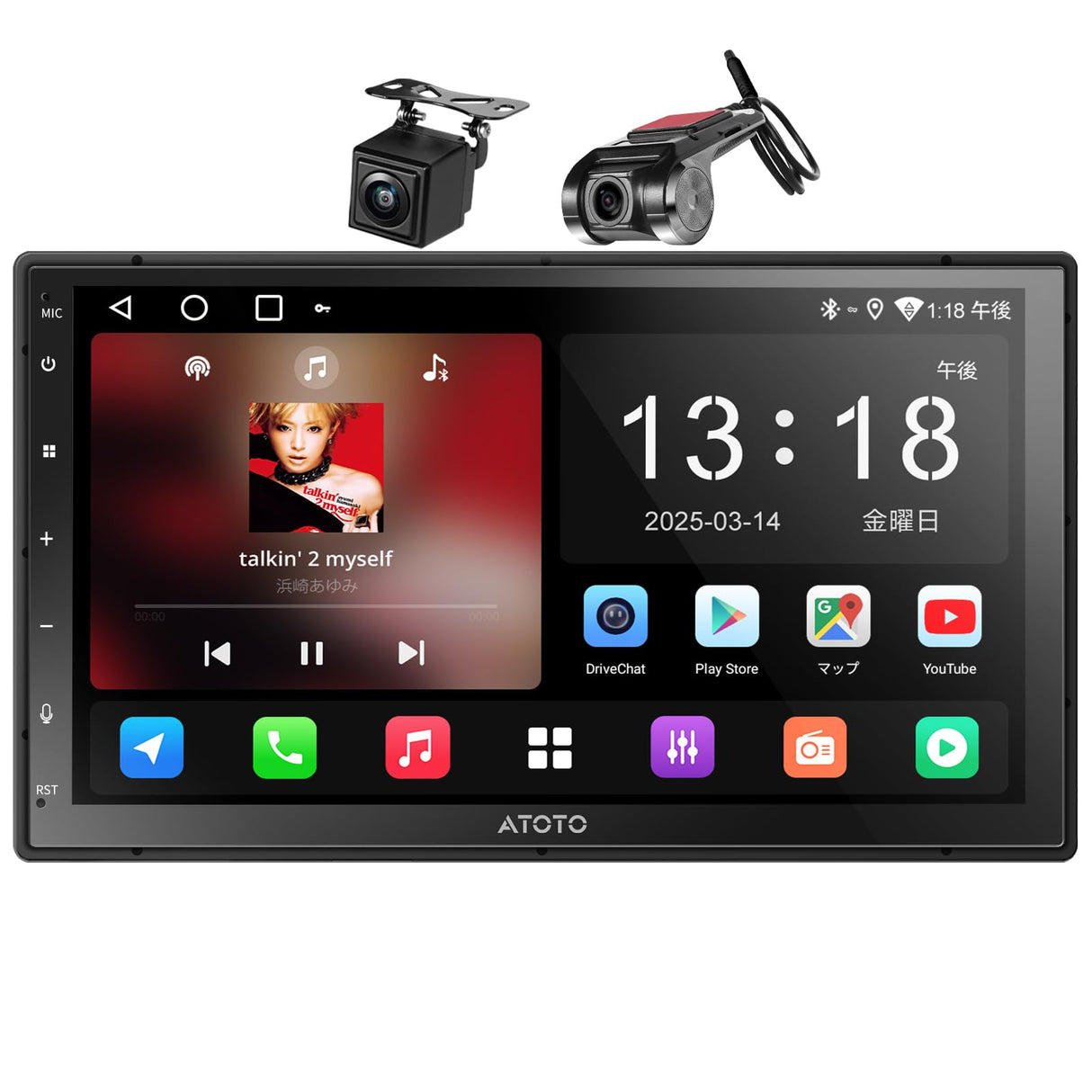 ATOTOZONE アンドロイドナビ 7インチ ディスプレイオーディオ 2DIN、ダッシュカムとリバースカメラを装備、CarPlay Android Autoワイヤレス＆有線、1280*720 IPSルーチスクリーン、GPSトラッキング、Wi-Fi/BT/USB テザリング、内蔵24 EQ DSP、2G+32G、FM/AM