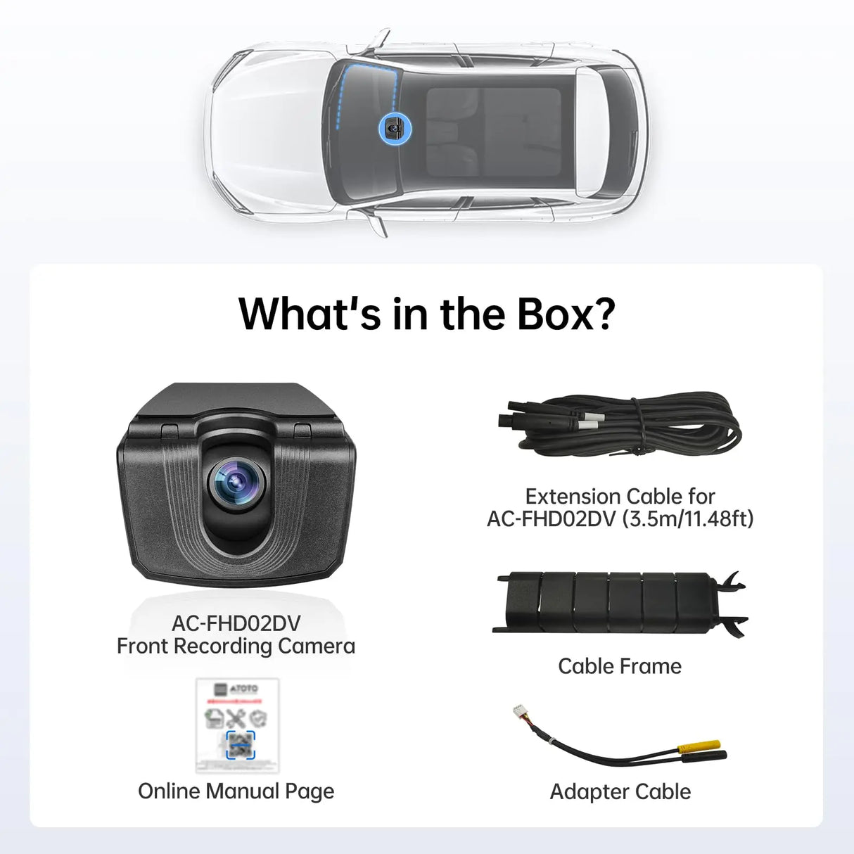 ATOTO AC-FHD02DV Dash Cam FHD 1080P, Angolo 136°, Riproduzione GPS, WDR, Visione Notturna, Parcheggio 24H, G-Sensor, Registrazione in Loop, Protezione Interruzioni, Supporto fino a 128GB, Solo per X10