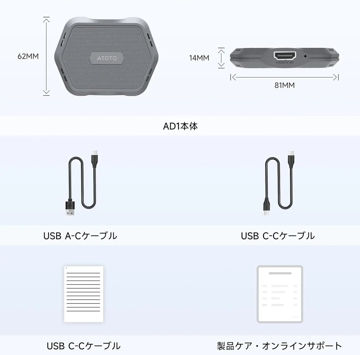 ATOTO AD1 ワイヤレスアダプター HDMI搭載 CarPlay用2in1ドングル TV