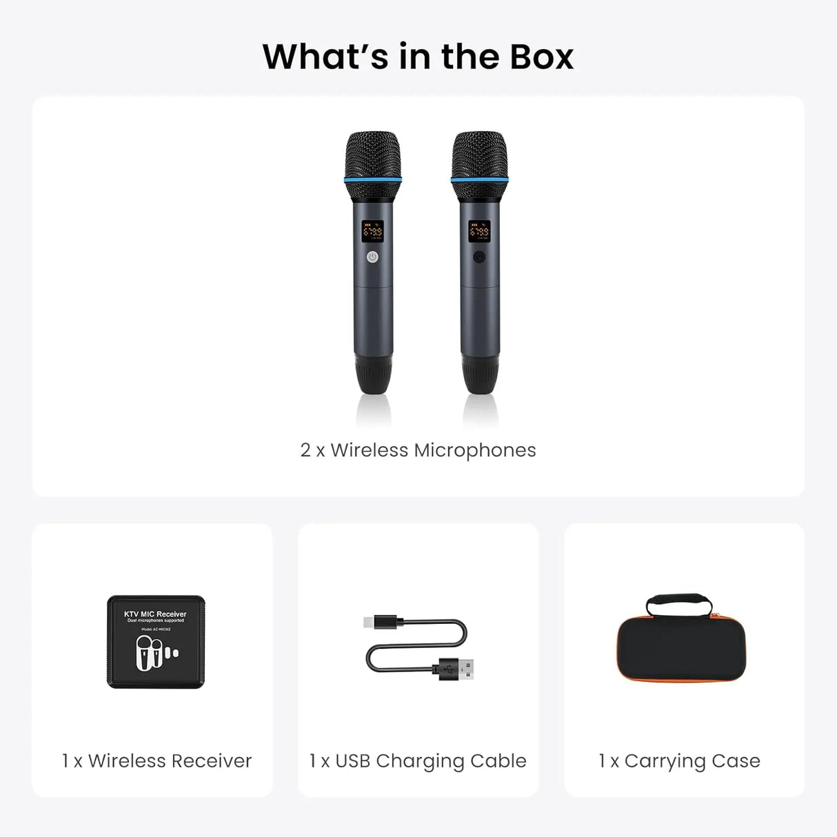 ATOTO AC-MICW2 Wireless Karaoke Microphone Kit – Dual Handheld Rechargeable Mics with Receiver, Low Latency, 49ft Range, 6H Playtime, Compatible with V10 Car Stereo