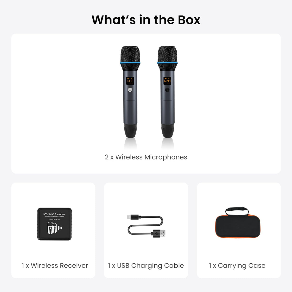 ATOTO AC-MICW2 Wireless Karaoke Microphone Kit – Dual Handheld Rechargeable Mics with Receiver, Low Latency, 49ft Range, 6H Playtime, Compatible with V10 Car Stereo