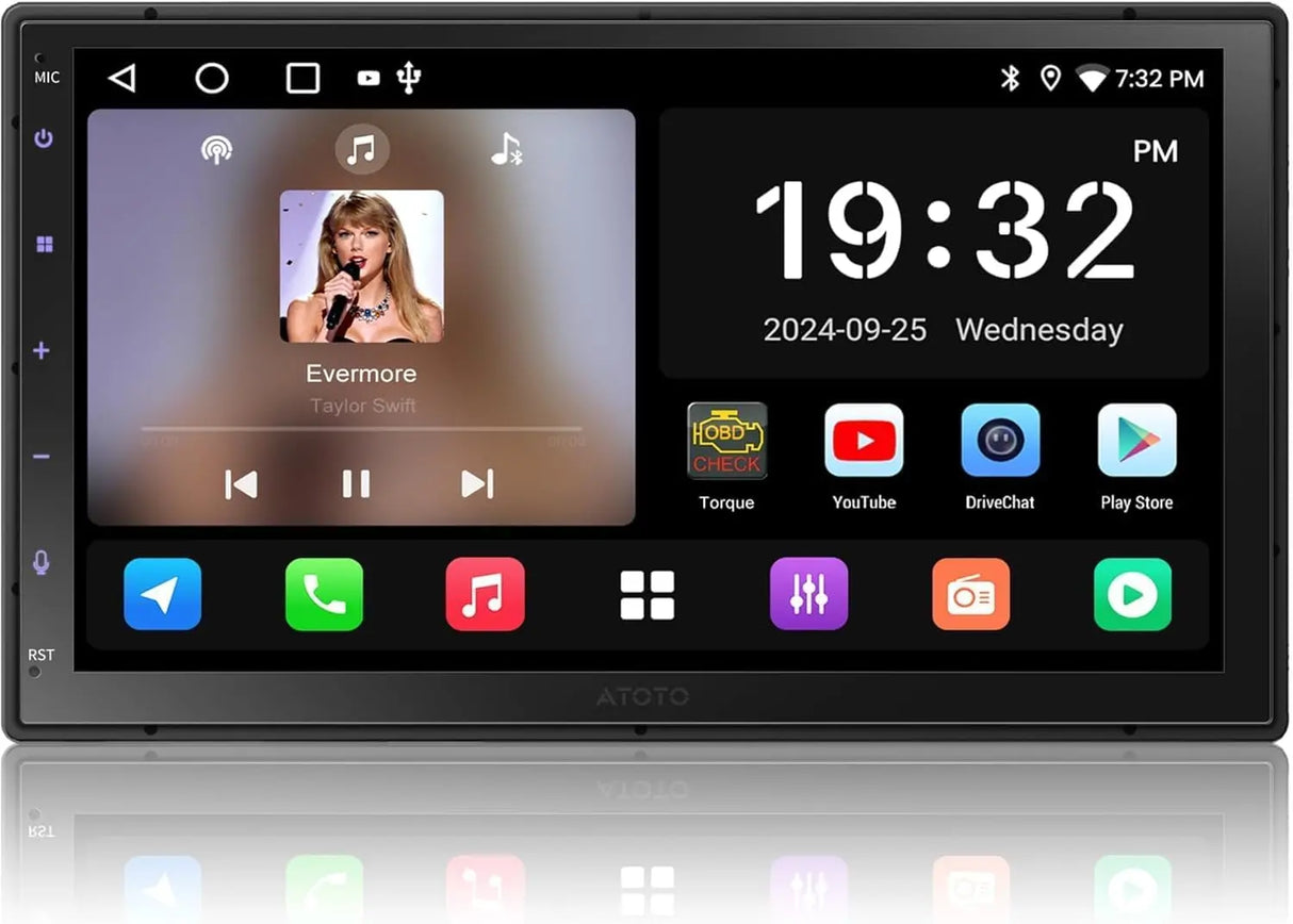 ATOTO A5LG2B7T Double DIN Android Car Stereo, Wireless CarPlay & Android Auto, 7 inch Touch Screen Head Unit, GPS Tracking, HD LRV (Live Rear-View), DSP 24EQ, MirrorLink, WiFi/BT/USB