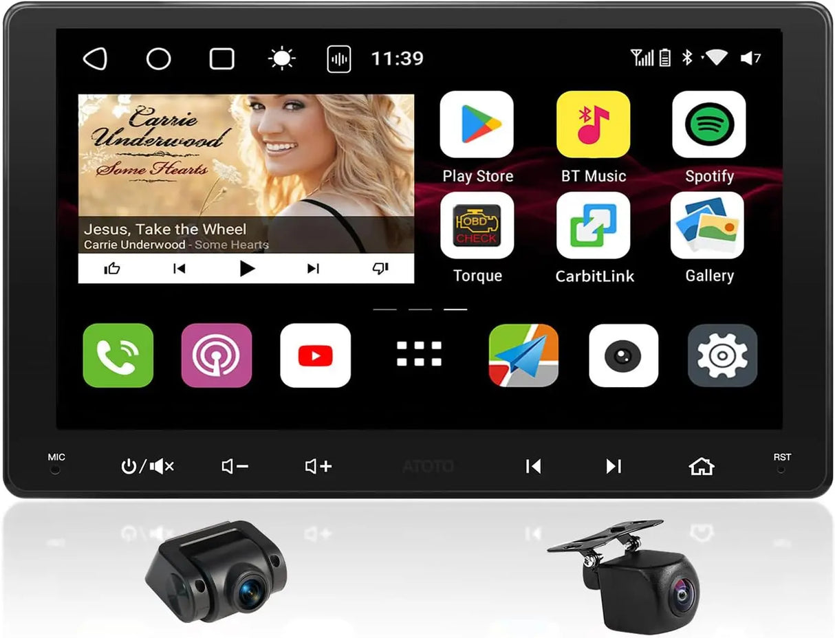 ATOTO S8G2094MS 9" 2 Din Radio coche Android con cámaras frontal y trasera 1080P, pantalla QLED táctil, CarPlay/Android Auto inalámbricos, 4G, Wi-Fi, BT, USB, DSP, AMP, SUB, GPS, AI