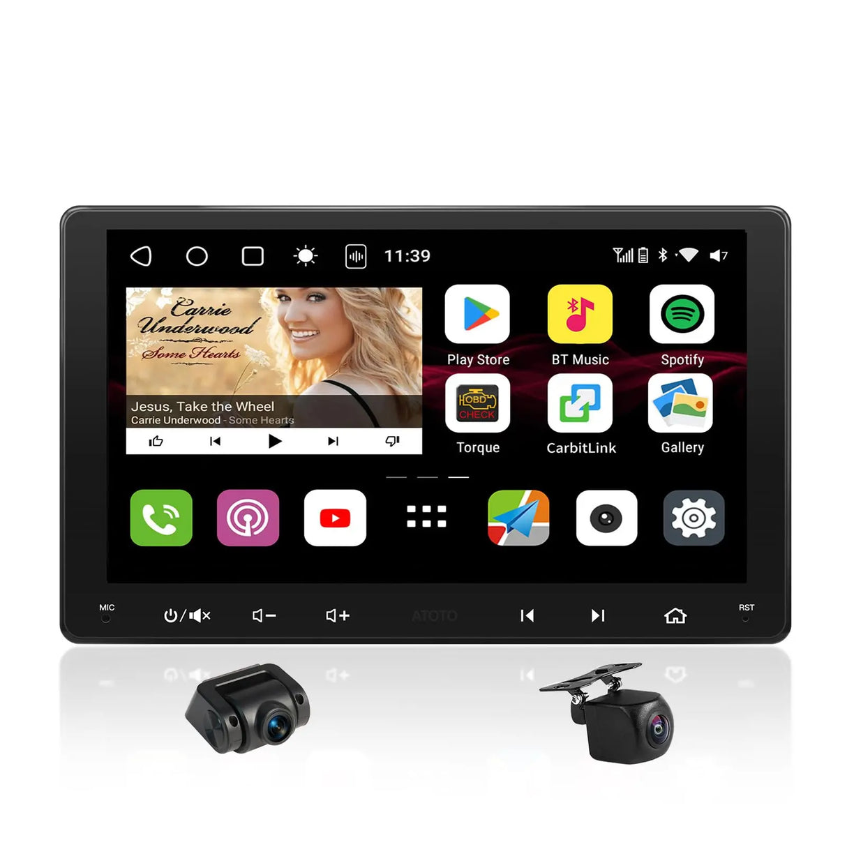 ATOTO S8G2A79UN 7" Double Din Android autoradio con Camere Anteriori e Posteriori 1080P, CarPlay/Android Auto Senza Fili, Touchscreen QLED, 4G, Wi-Fi, Bluetooth, USB, DSP, AMP, SUB, GPS & AI