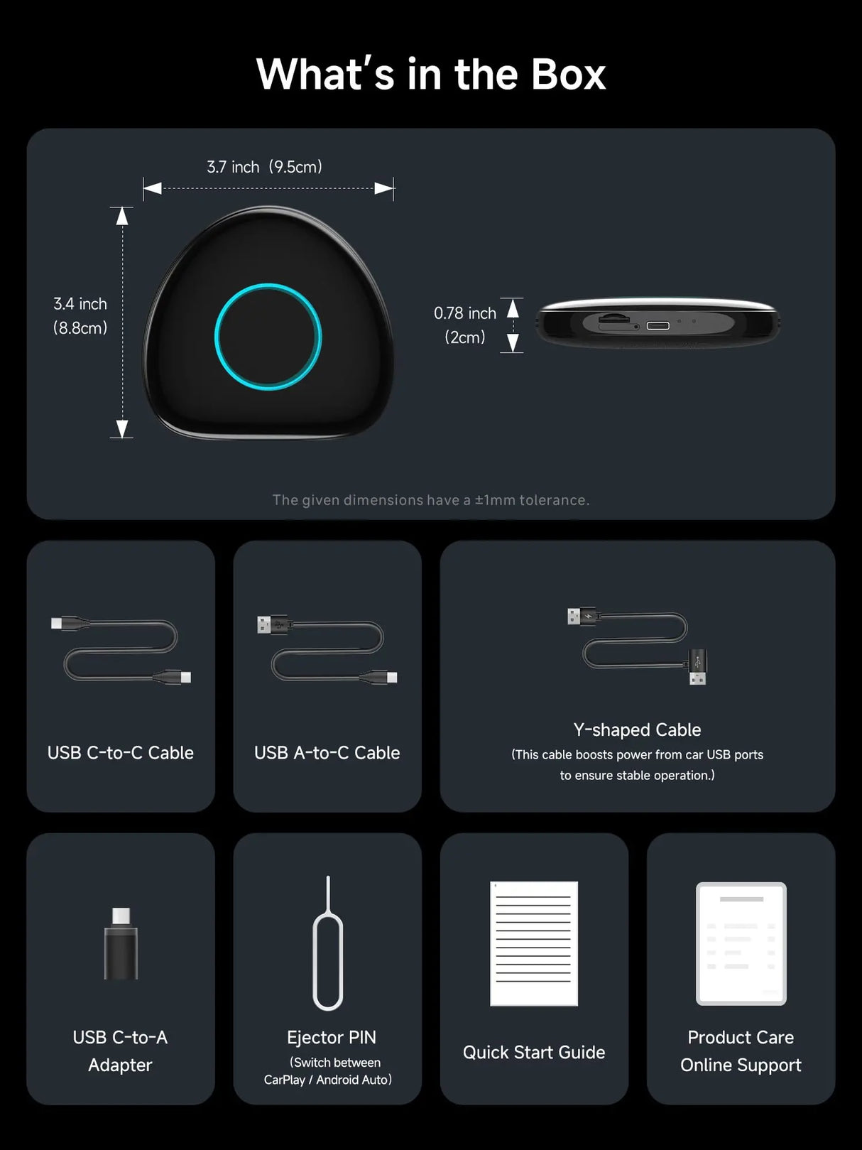ATOTO AD3 Wireless CarPlay Adapter, 2-in-1 CarPlay/Android Auto Box, Plug & Play, Compatible with Original Car Models After 2016 with Wired CarPlay, 2024 Upgrade