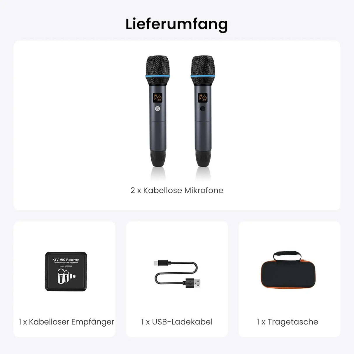 ATOTO AC-MICW2 Drahtloses Mikrofon-Set – Zwei wiederaufladbare Karaoke-Handmikrofone mit Empfänger, 15 m Reichweite, 6 Std. Laufzeit, kompatibel mit V10-Serie Autoradios