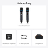 ATOTOEXCEL Drahtloses Mikrofon-Set, Zwei wiederaufladbare Handmikrofone mit Empfänger, 15m Reichweite, 6h Betrieb, Kompatibel mit V10-Serie Autoradios für Karaoke-Partys
