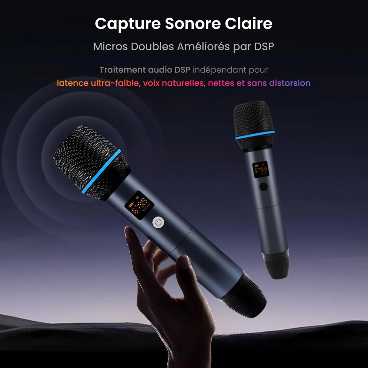 ATOTO AC-MICW2 Kit microphone sans fil – Deux micros karaoké rechargeables avec récepteur, faible latence, portée 15 m, autonomie 6h, compatible avec autoradios série V10