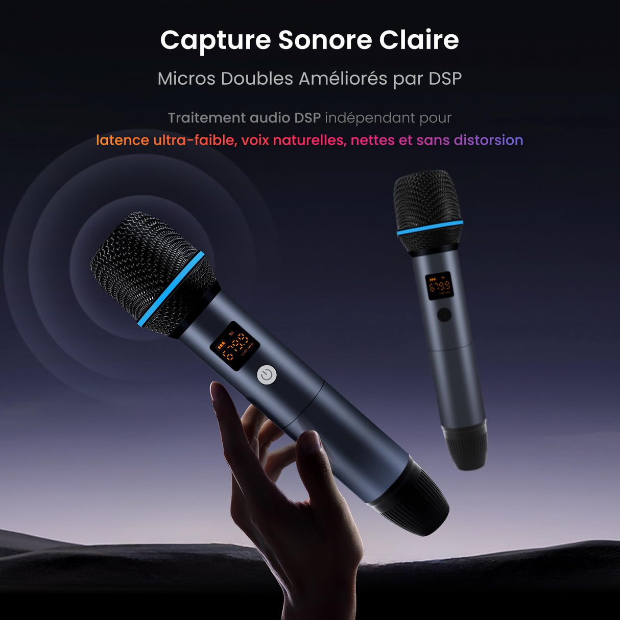 ATOTO AC-MICW2 Kit microphone sans fil – Deux micros karaoké rechargeables avec récepteur, faible latence, portée 15 m, autonomie 6h, compatible avec autoradios série V10