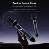 ATOTO AC-MICW2 Kit microphone sans fil – Deux micros karaoké rechargeables avec récepteur, faible latence, portée 15 m, autonomie 6h, compatible avec autoradios série V10